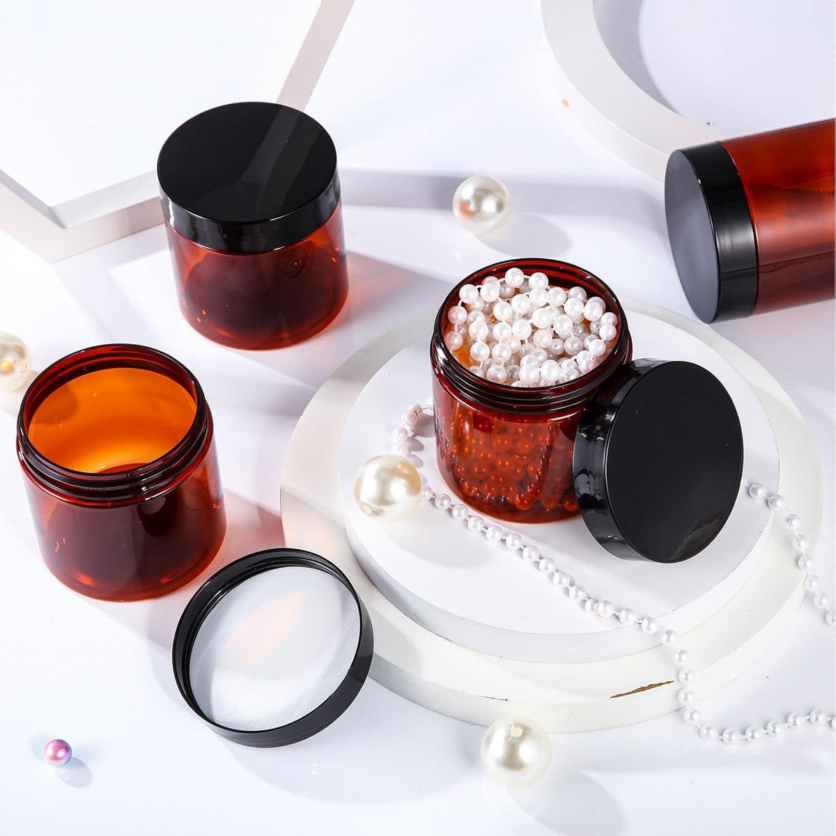 200 Pcs 4 oz Empty Bulk Plastic Container Jars with Lid Leak Proof Round Plastic Jars Small Cosmetic Travel Containers for Storage Makeup Creams Lotion Ointments, Amber