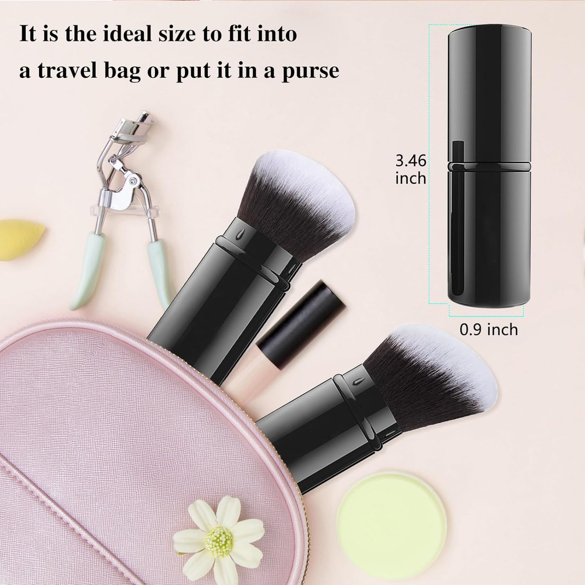Falliny Retractable Makeup Brush, 2 Pack Travel Kabuki Face Blush Brush, Portable Powder Foundation Sunscreen Brush with Cover for Blush, Bronzer, Buffing, Flawless Powder Cosmetics