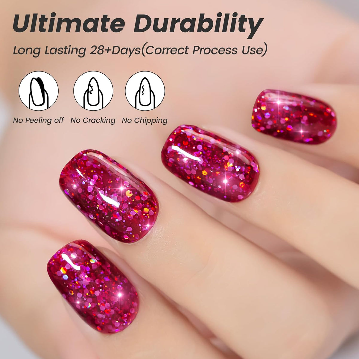 YTD Likomey Glitter Gel Nail Polish,15ml Sparkling Dragon Fruit Pink Fuchsia Chunky Glitter Fall Winter Salon Home DIY Soak Off Manicure UV Color Varnish,SF357