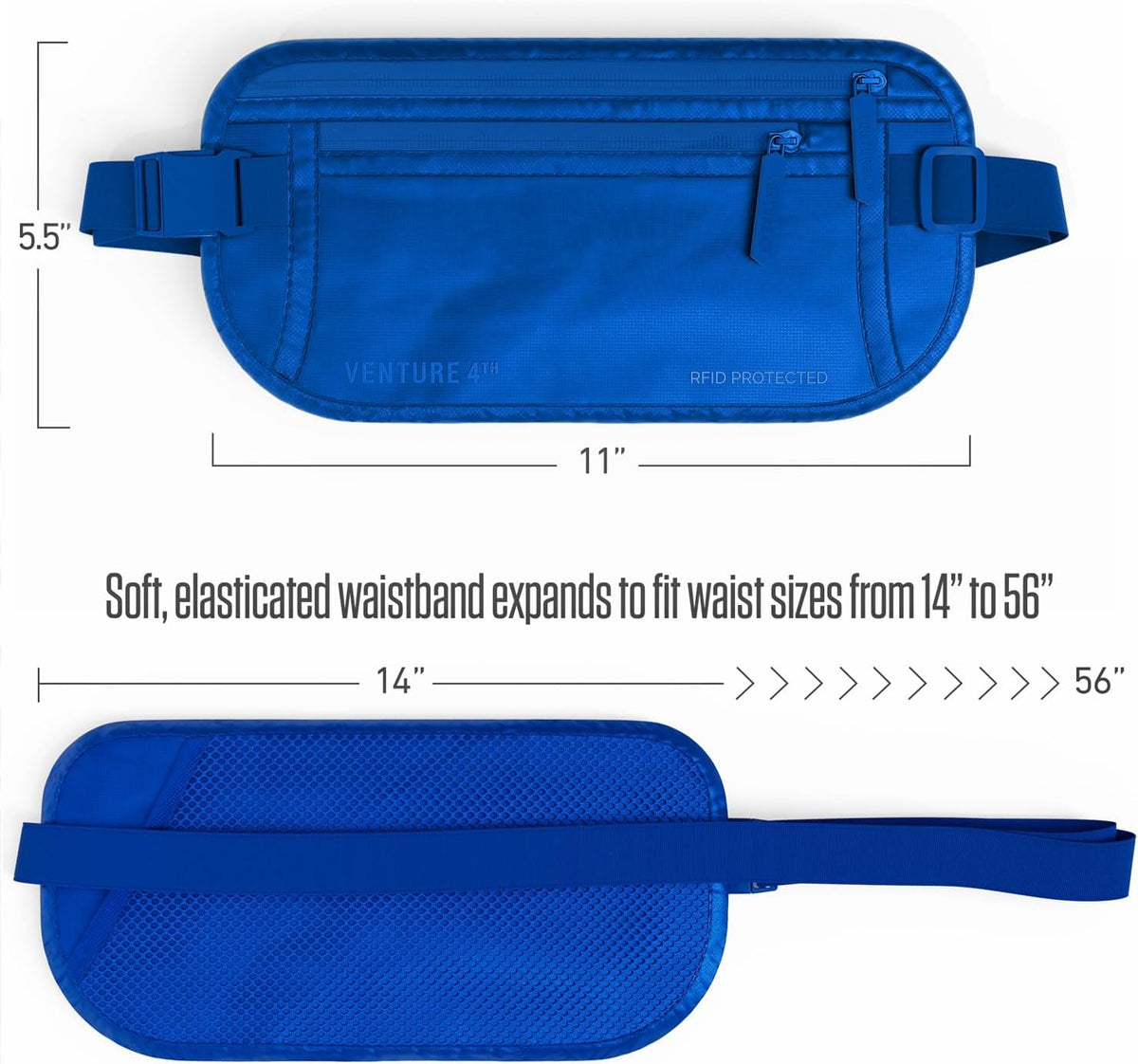 Travel Money Belt, RFID Blocking for Men & Women - Ideal for Keeping Your Cash, Credit Card, Passport, Phone Safe When Traveling (Sleek Blue)