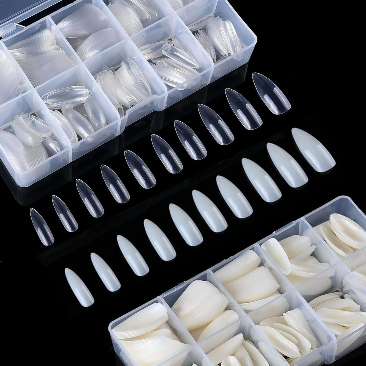 Stiletto Nail Tips,1000 PCS Artificial Full Cover Fake Nails Soft Gel Tips 10 Sizes with Box for Home DIY Nail Salon (Clear and Natural 5)
