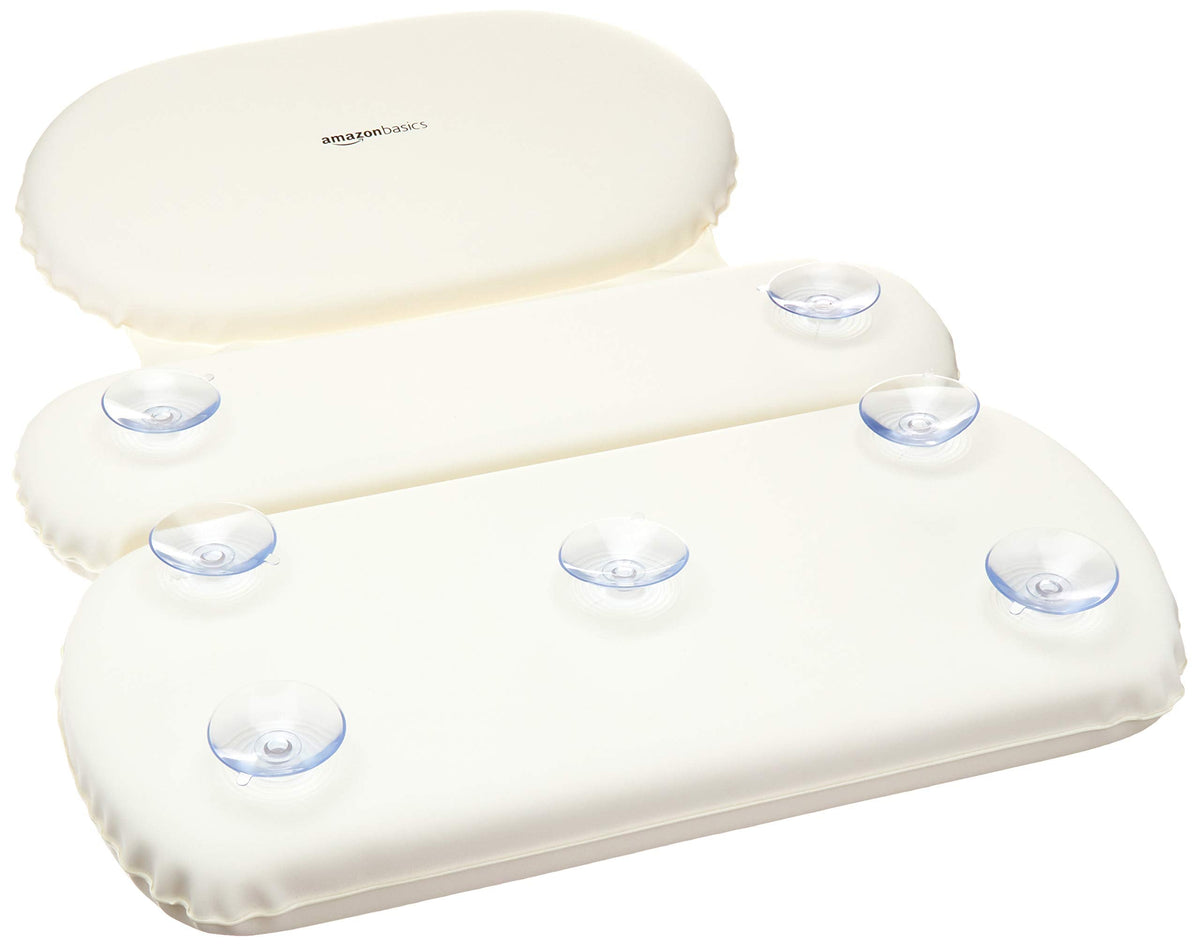 Amazon Basics Bath Tub Neck Pillow with Suction Cups, Waterproof, 3-Panel, Off-white