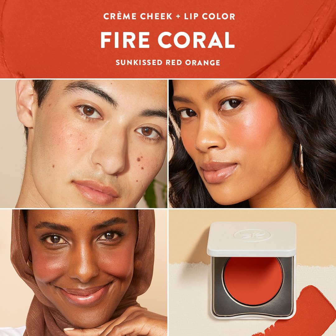 Honest Beauty 2-in-1 Creme Cheek Blush + Lip Color | EWG Verified, Vegan + Cruelty Free | Fire Coral, .1 oz