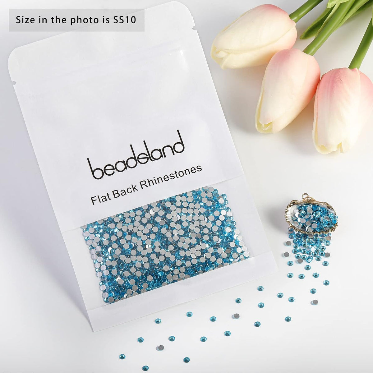 beadsland 1440 Piece Flat Back Crystal Rhinestones Round Gems,1.3mm-6.5mm,Aquamarine(SS10(2.7-2.8mm))