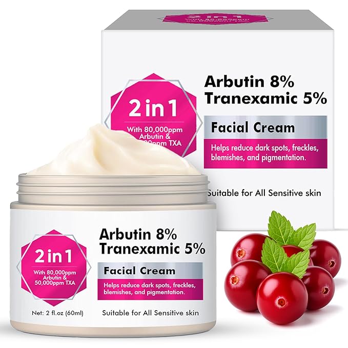 Hemir 8% Arbutin & 5% Tranexamic Acid Cream - Brightening Face Cream for Dark Spots & Hyperpigmentation, Melasma Treatment with Alpha Arbutin, Moisturizing & Even Skin Tone
