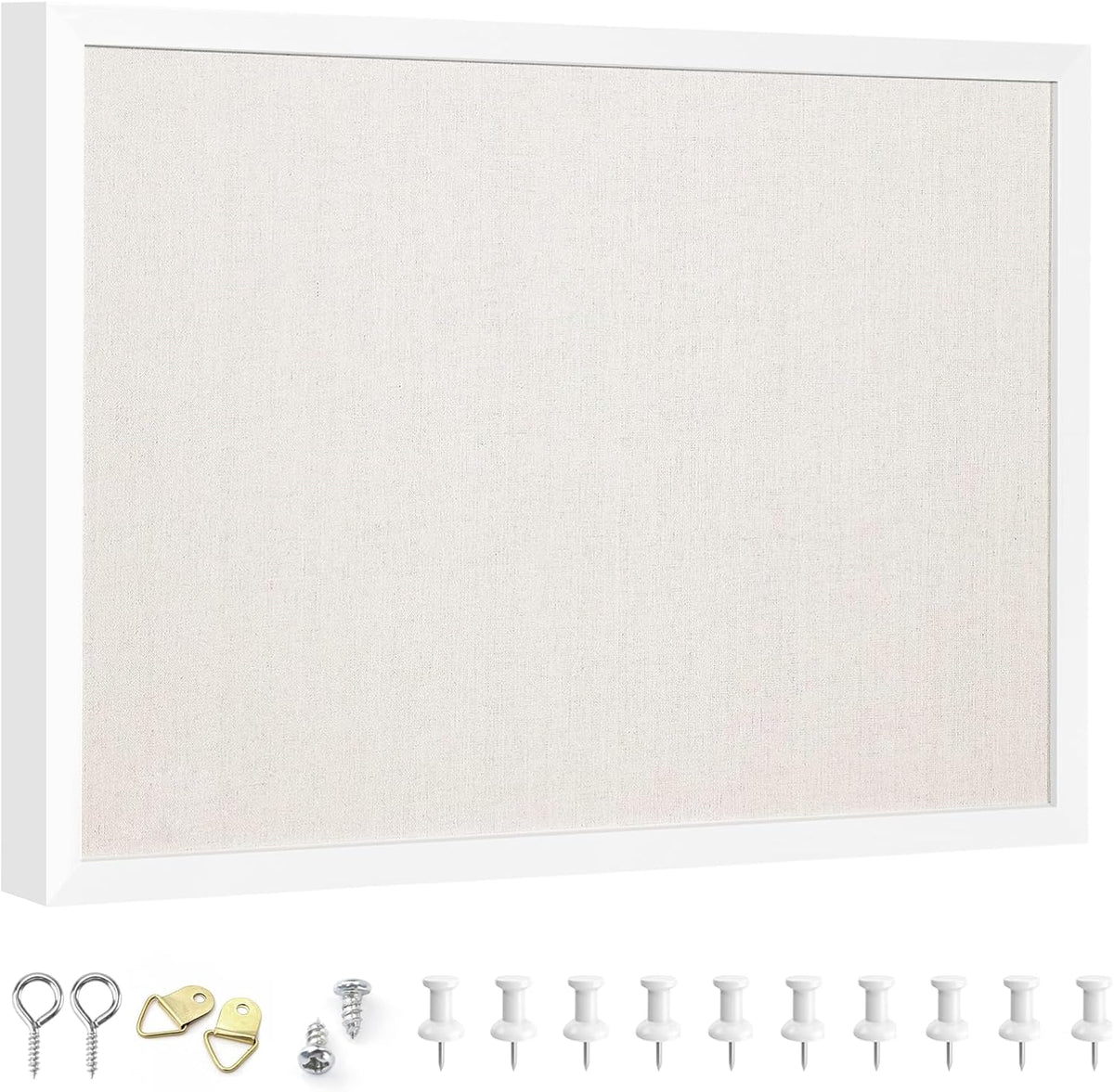 OWLKELA 13.3"x17.7" inch Bulletin Board with Linen, White Wood Style Frame, with 10 Pushpins, Linen Cork Board, Ideal for School, Home & Office