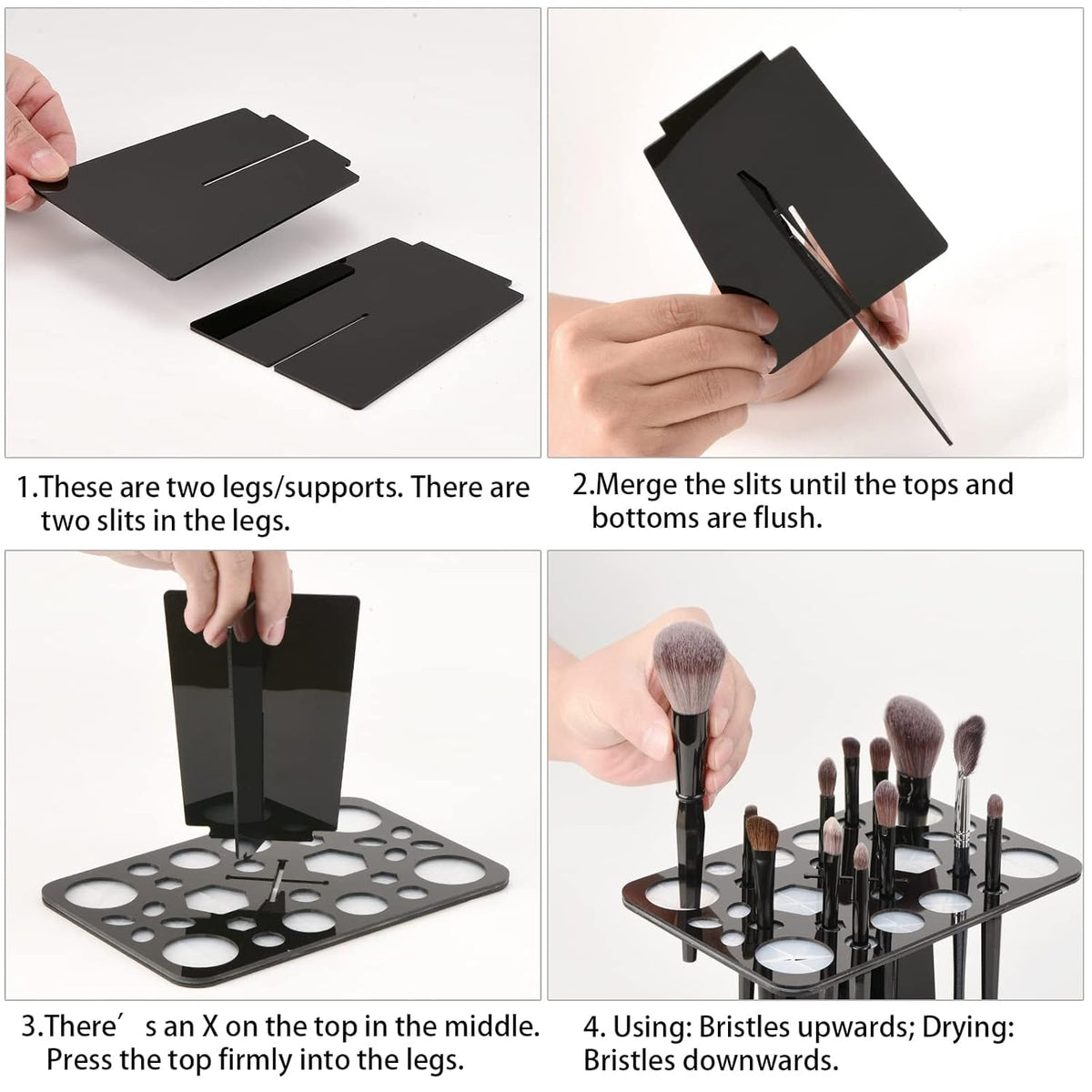 Brush Drying Rack, Brushes Dryer, Collapsible 28 Slot Acrylic Brush Holder Stand Tree Tray Support Display for Makeup Lovers Artist Nail Paint Brushes, Grey