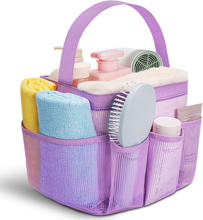 Camping Essentials Shower Caddy Portable for College Dorm Room Essentials for Girls with 9 Pockets,Large-Capacity Shower Caddy Dorm Basket,Quick Dry Shower Bag for Gym,Travel,Swim,Beach-Purple