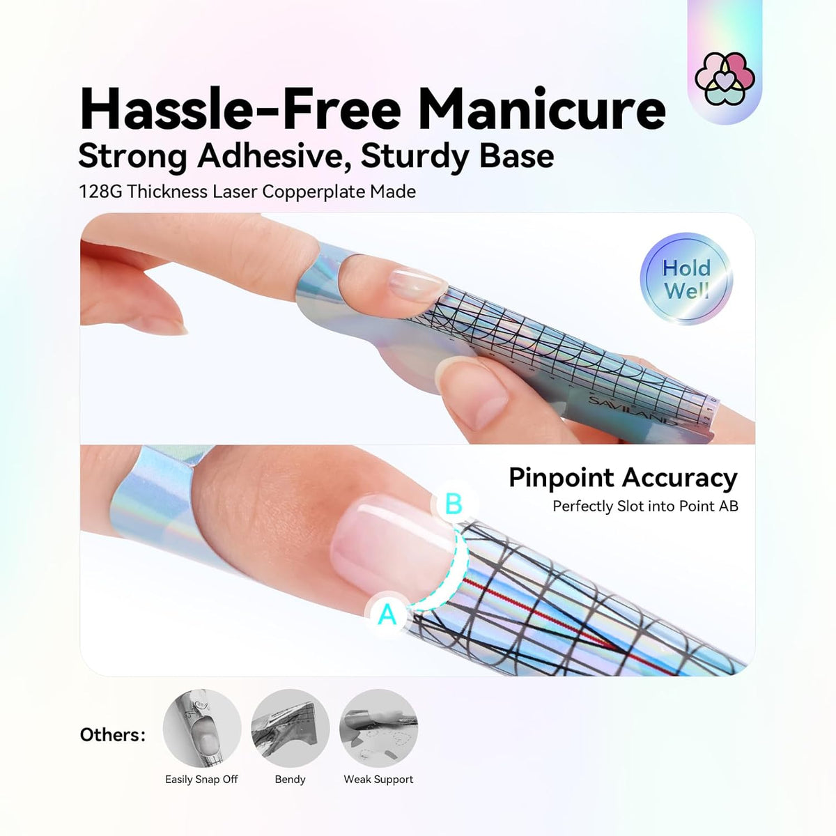 Saviland Long Length Reusable Nail Forms: Super Sticky Duable Poly Gel Nail Forms Sturdy Nail Extension Forms Paper Nail Forms Self-adhesive Nail Model Stencils for Acrylic Nails Builder Nail Gel
