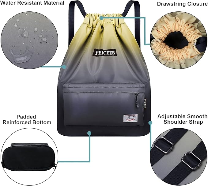 Peicees Waterproof Drawstring Sport Bag Lightweight Sackpack Backpack for Men and Women