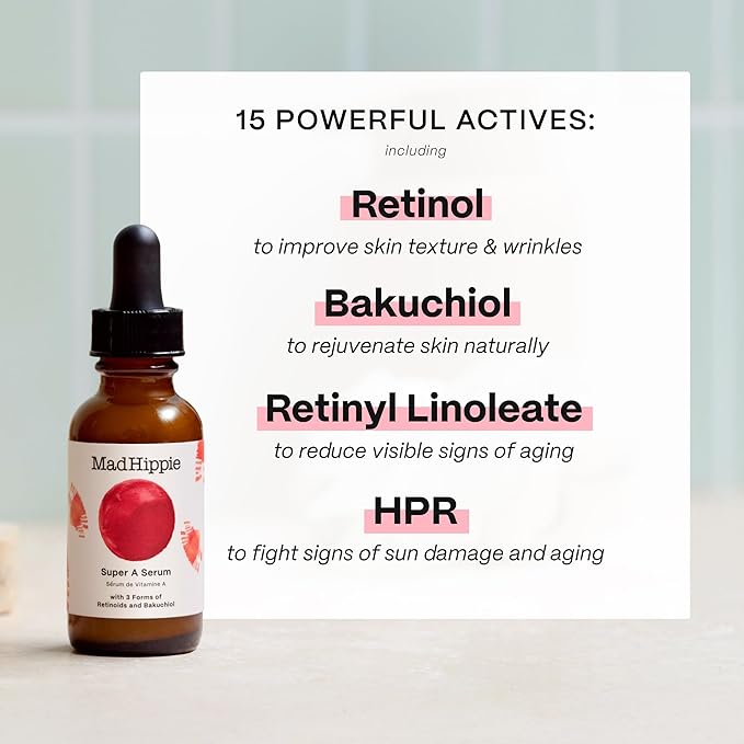 Mad Hippie Super A Retinol Serum for Face – Potent Skin Repair & Anti-Aging Serum with 3 Retinoids, Bakuchiol + Hydrating Hyaluronic Acid, 1.02 Oz