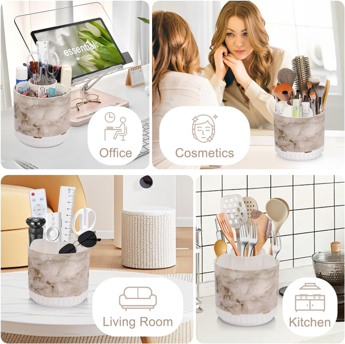 Marble Toothbrush Holders - 360° Rotating Detachable 6 Slots Kids Electric Toothbrush and Toothpaste Holde for Bathroom Accessories Organization Countertop Vanity Sink Storage