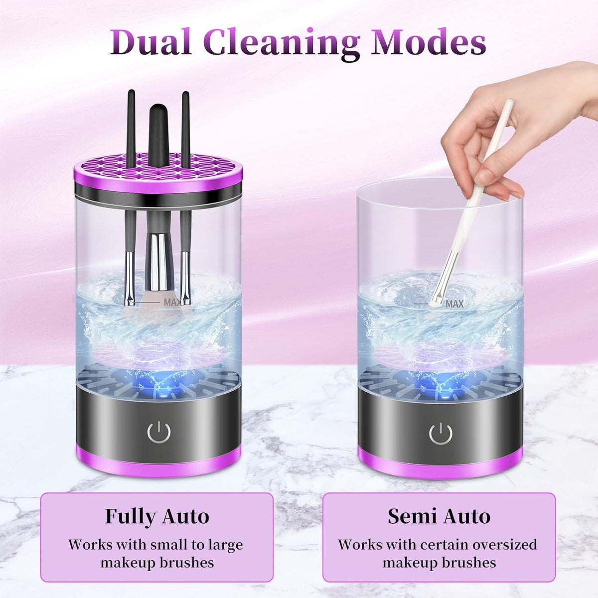 Electric Makeup Brush Cleaner, Quick Efficient Machine for Deep Cleaning All Types of Brushes, Portable Compact Design for Travel Home Use, for Makeup Lovers & Professionals - Purple