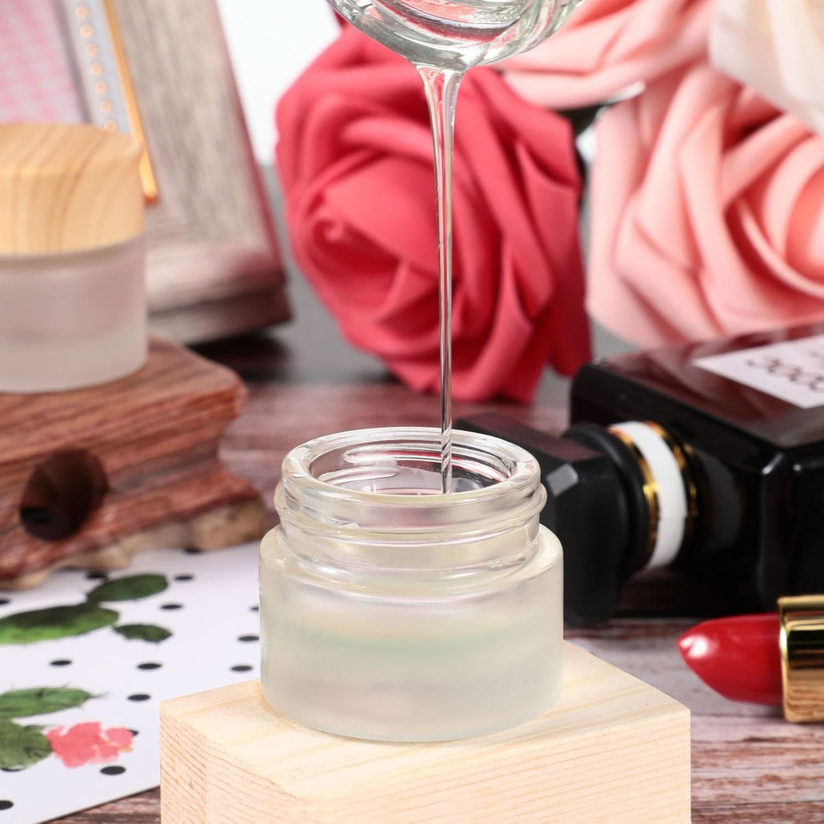 Geiserailie 10 Pieces Glass Cosmetic Containers Empty Sample Jars with Leak Proof Lids Makeup Sample Containers for Lotion Cream Cosmetic (15 Gram)