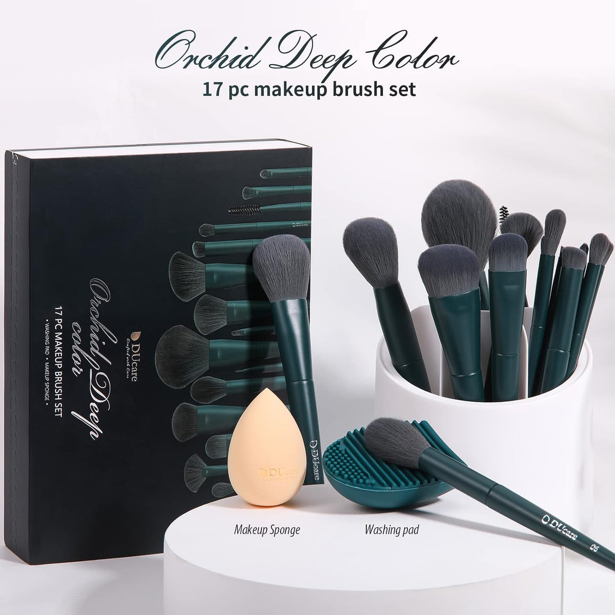 DUcare Makeup Brushes Set 17 Pcs with Brush Cleaning Mat and Makeup Sponge Professional Face Powder Eye Shadow Powder Liquid Cream Kit Gift Box