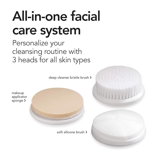 Brightline Sonic Rechargeable Electric Facial Cleansing Brush System, Face Exfoliator with 6 Intensity Settings, 3 Scrub Brush Heads, Green