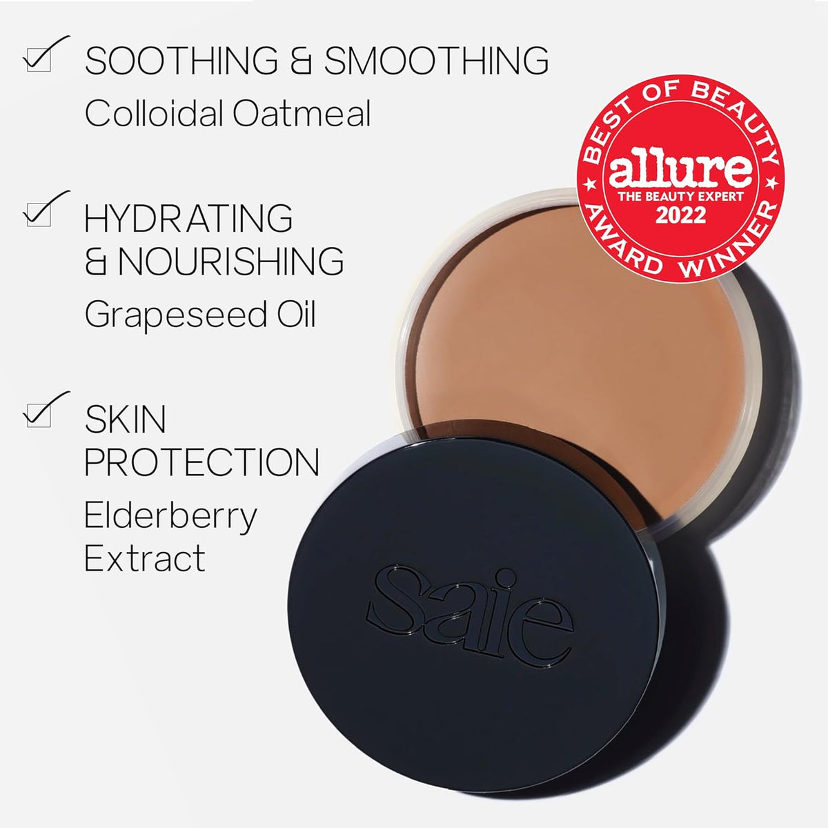 Saie Sun Melt Cream Bronzer - Buildable Balm Face Bronzer for Effortless Sculpting - Cream Contour Enriched with Vitamin C, Nourishing Skincare Ingredients & a Natural Finish - Deep Bronze (1 oz)
