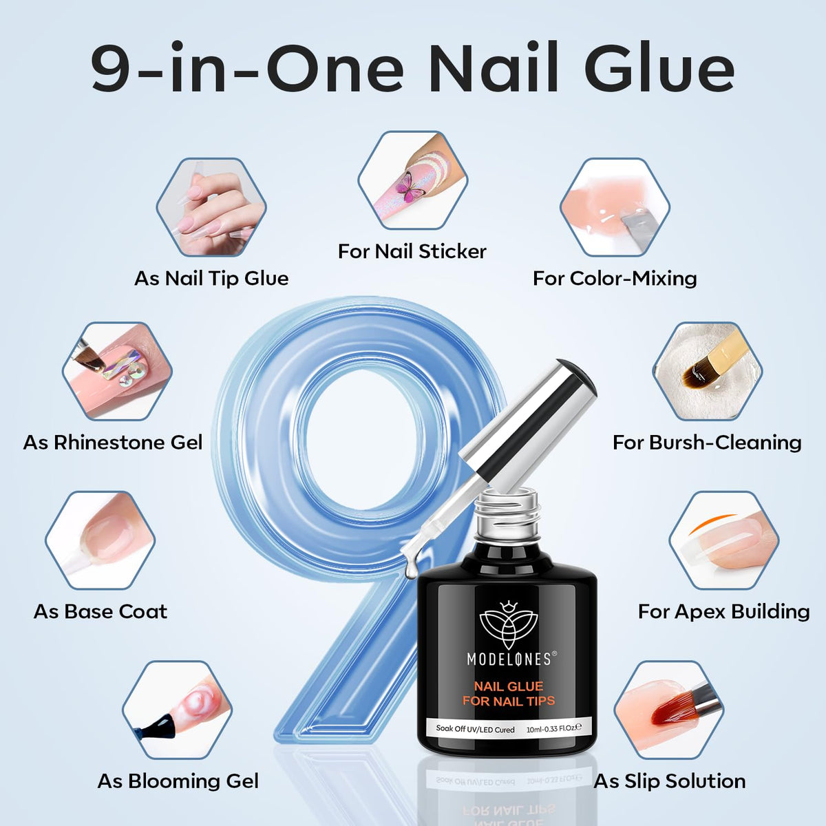 modelones Extra Short Almond Gel Nail Tips Kit, 9-in-One Nail Glue with Portable U V Lamp 216Pcs 12Sizes Pre-Etched Press ons Fake Acrylic Extension Kit DIY Salon Gift for Women