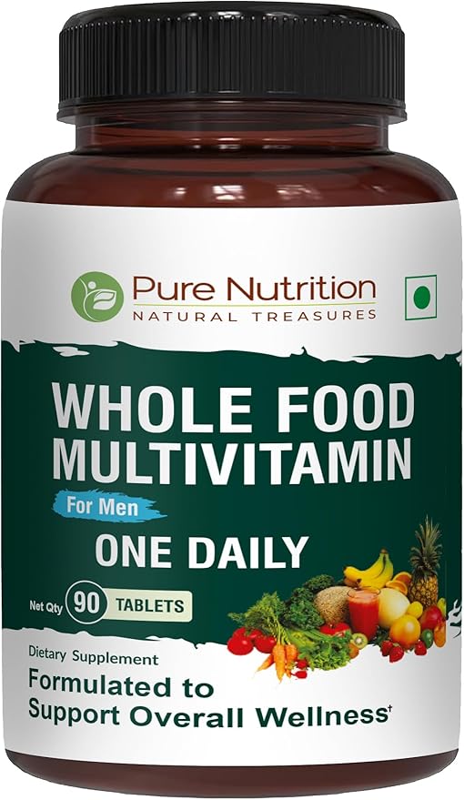 Pure Nutrition Whole Food Multivitamins for Men | 90 Tabs | One-A-Day | 100% RDA | 24 Natural Vitamins and Minerals | All Natural Plant Based Men's Multivitamin | 3 Months Supply
