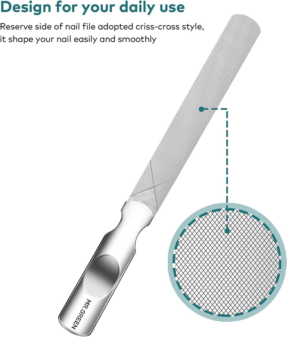 Stainless Steel Nail File with Anti-Slip Handle and Leather Case, Double Sided and Files Nails Easily for Men and Woman