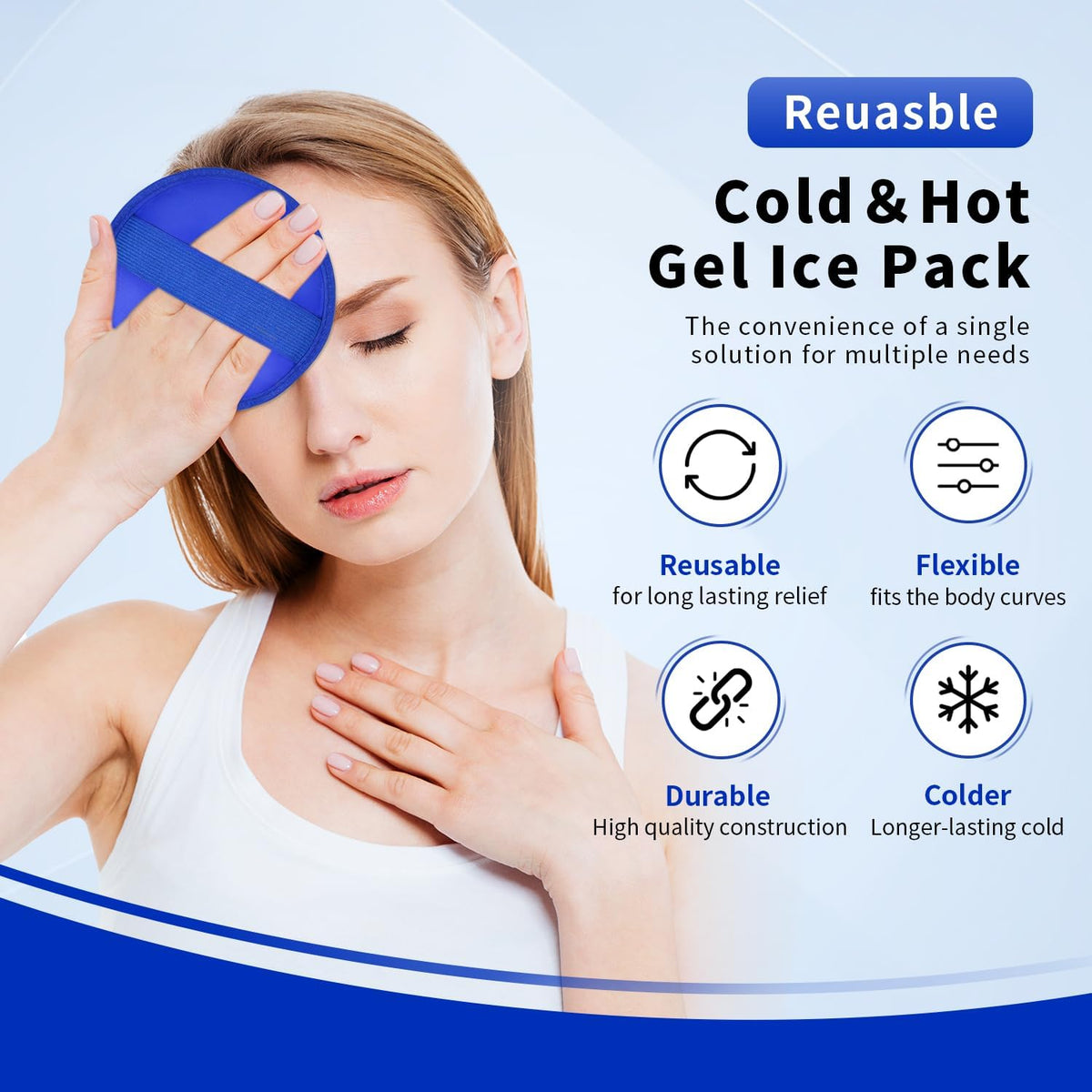 Gel Ice Pack for Injuries Reusable Soft Freezer Ice Bag with Strap- Hot Cold Compress Packs for Swelling Bruises Surgery Knee Shoulder Foot Back Ankle Neck Elbow Wisdom Tooth-2 Pack