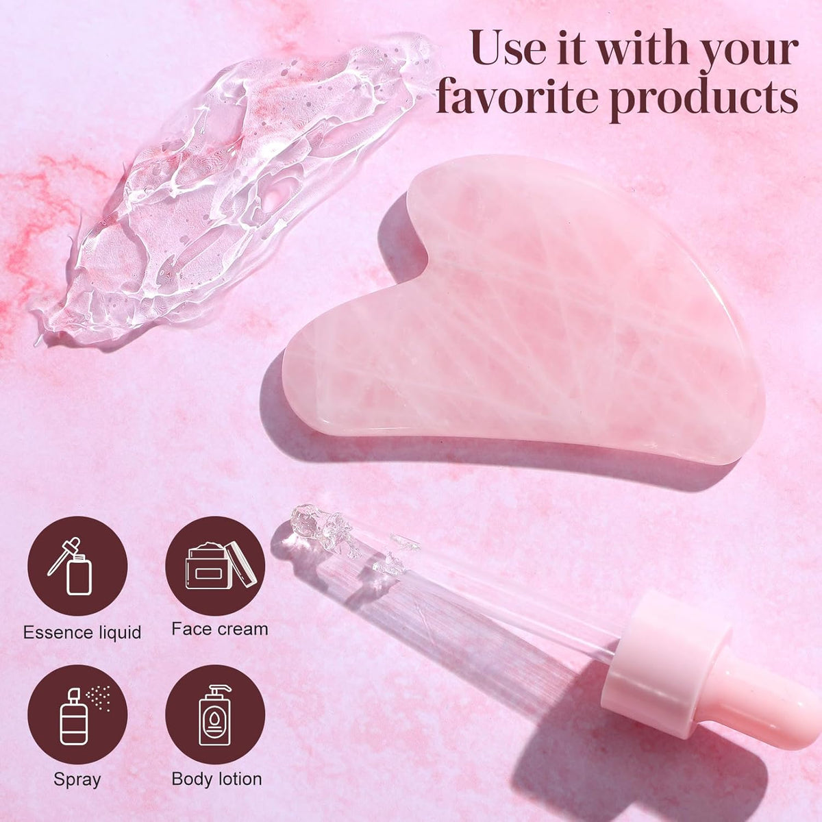 Gua Sha Facial Tools Guasha Tool Gua Sha Jade Stone for Face Skincare Facial Body Tensions Reduce Puffiness Festive (Pink)