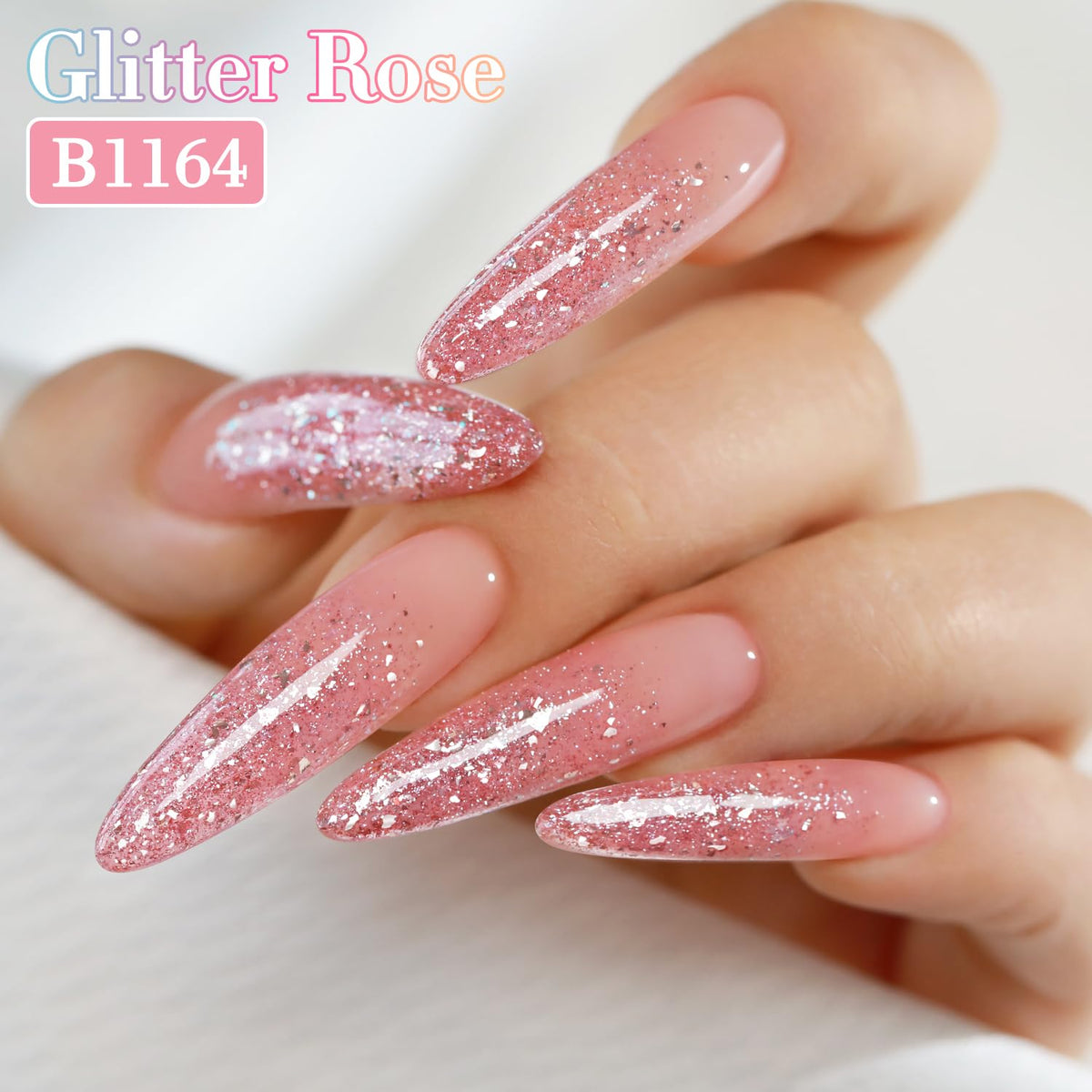 Double Rhythm 0.5Oz Glitter Gel Polish Shimmer Reflective Color for Nail Art Salon DIY Soak Off 15ml Nail Lamp Gel Polish at Home (Pastel Rose-B1164)