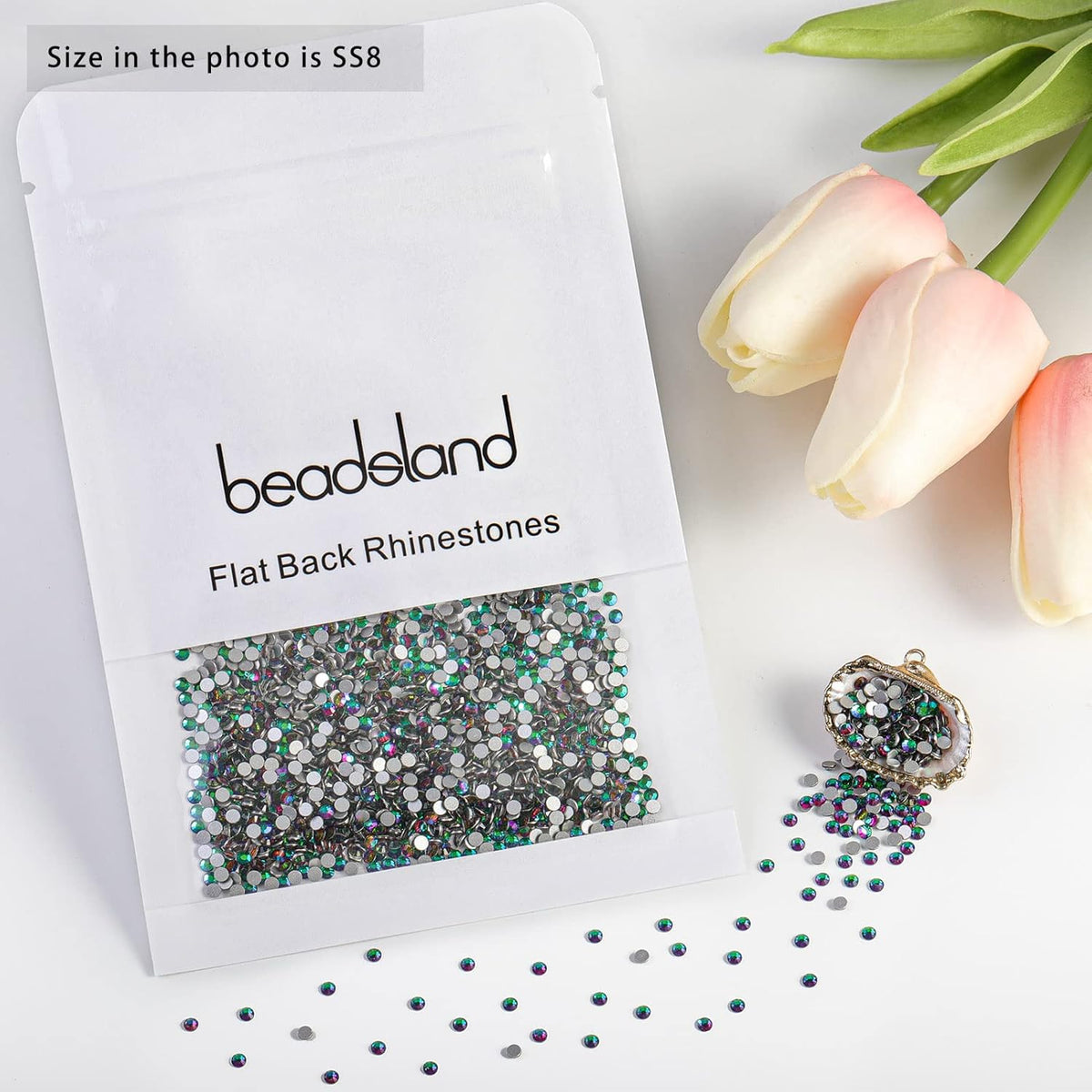 beadsland Flat Back Crystal Rhinestones Round Gems, Green Volcano, (2.3-2.5mm) SS8/1440pcs