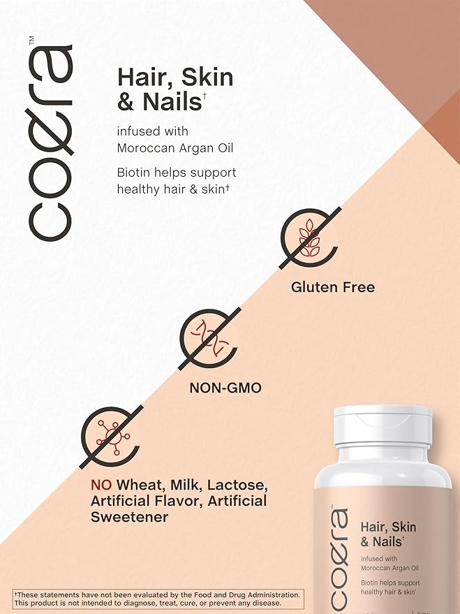 Coera Hair, Skin and Nails Vitamins | 165 Softgels | with Biotin, Collagen & Moroccan Argan Oil | Non-GMO & Gluten Free Supplement for Men and Women