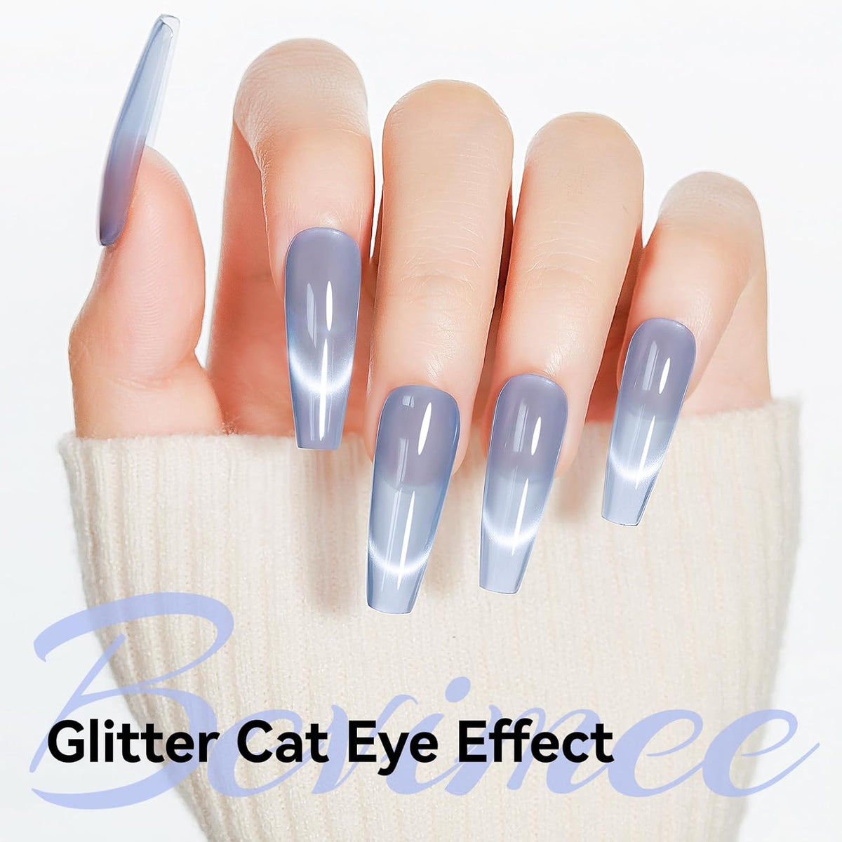 Cat Eye Gel Nail Polish Blue, Magnetic Cateye Gel Polish Sheer Blue Glitter Holographic With Magnet for Nail Salon DIY At Home