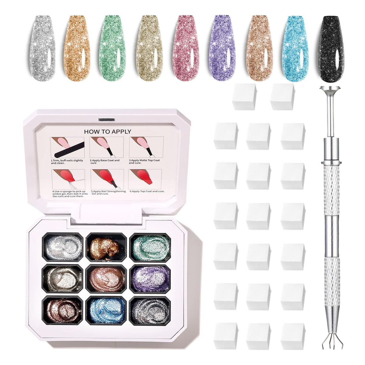 Finger Secret 9 Colors Set Ombre Pat Gel Nail Polish,GelS Polish Palette with 20Pcs Nail Sponges for 3d Gel Nail Art can be Painted in Salon or Home Use (L0)
