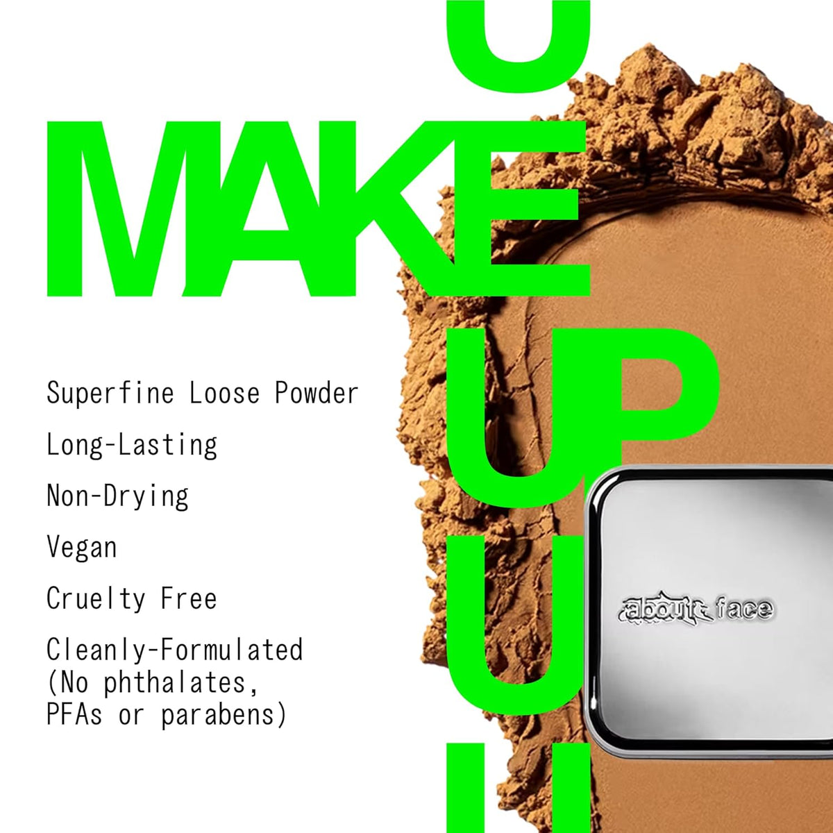 about-face Curtain Call Set & Smooth Loose Powder Partition – Lightweight, Oil-Absorbing Setting Powder with Rice Starch & Corn-Based Talc Alternative – Vegan, Cruelty-Free – 0.35oz (Medium Deep)