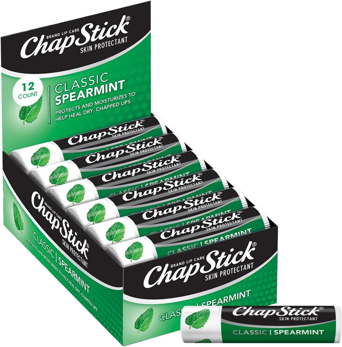 ChapStick Classic Skin Protectant Flavored Lip Balm Tube, 0.15 Ounce, 12 Count (Pack of 1)