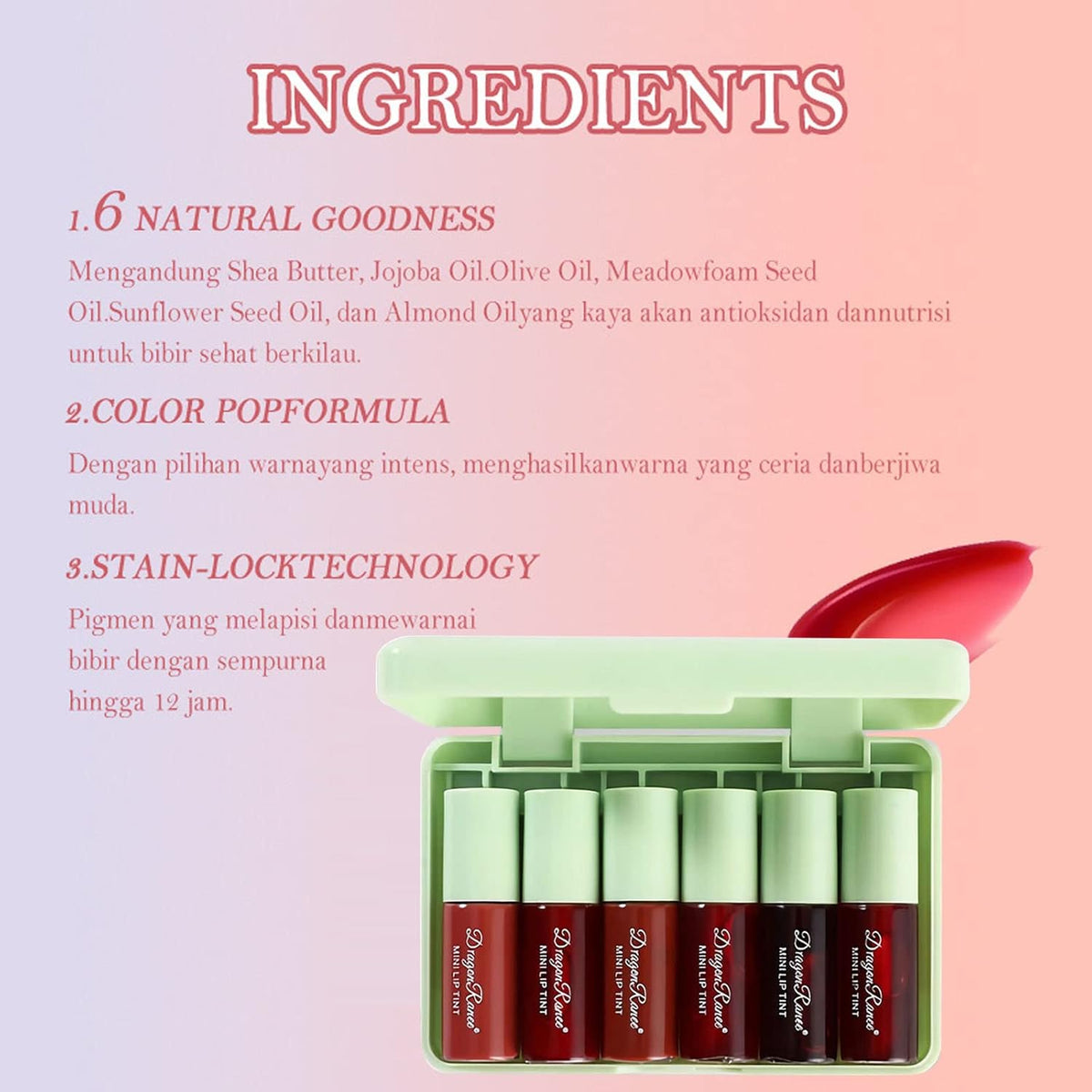 Miniling 6-Color Korean Lip Tint Set - Watery, Velvet Matte Lipsticks for Lips and Cheeks - Long-Lasting, Non-Stick, Shimmery