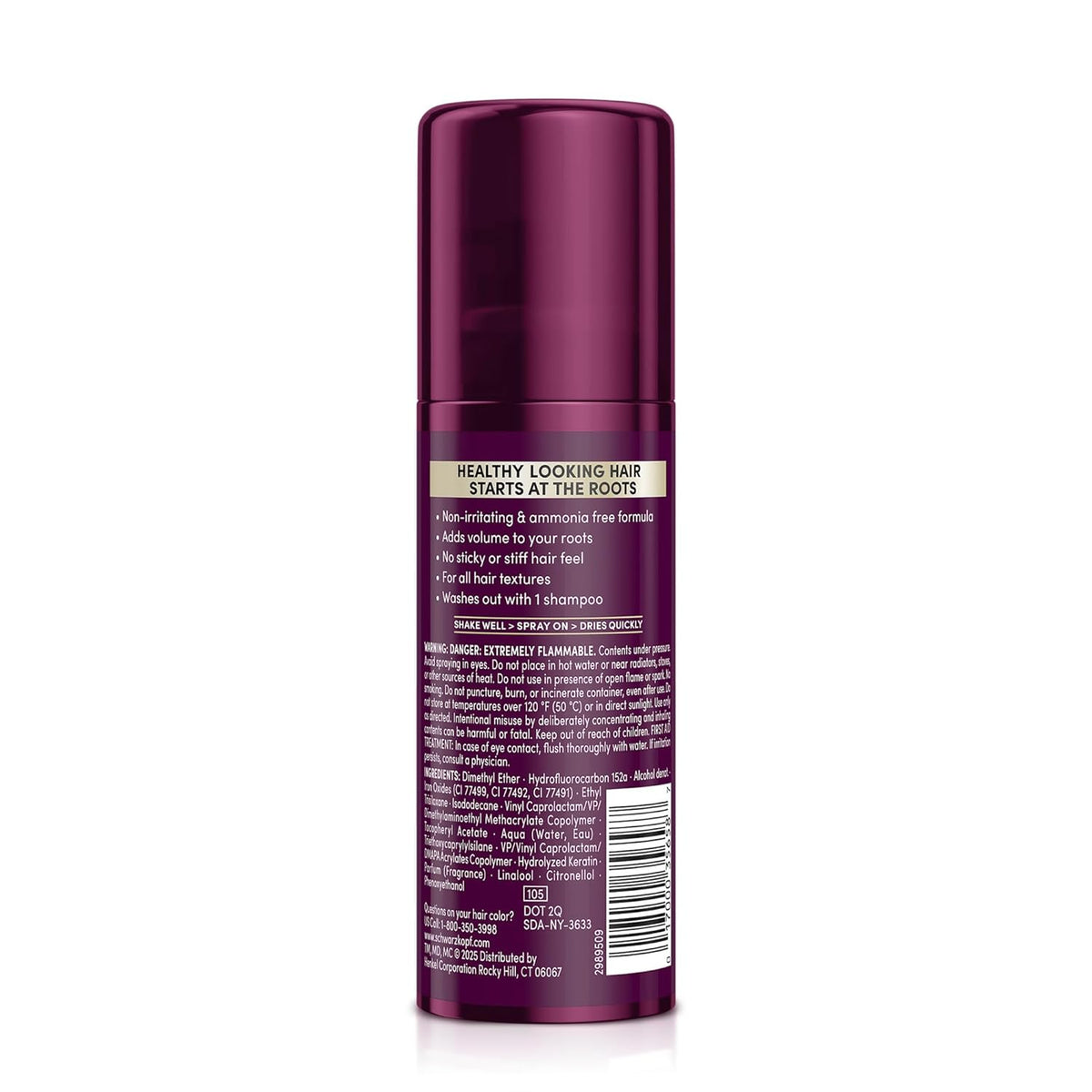 Schwarzkopf Keratin Color Root Temporary Hair Color Spray, Dark Brown - Salon Inspired Temporary Hair Dye, for up 100% Gray Coverage and Thicker Looking Roots, Ammonia free