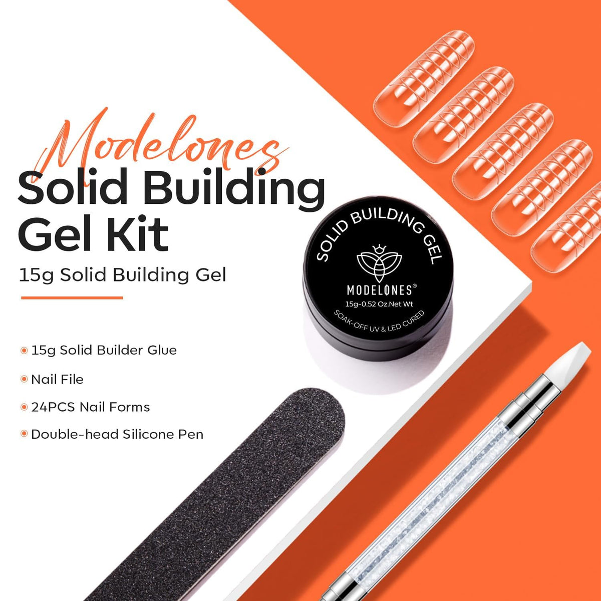 modelones 3D Gel Nail Art Kit, Hard Sculpting Gel for Nail Art Extensions & Molding Non-Sticky for Chrome Powder, Nails Glitter Polish Salon or Home DIY Manicure Cured Needed