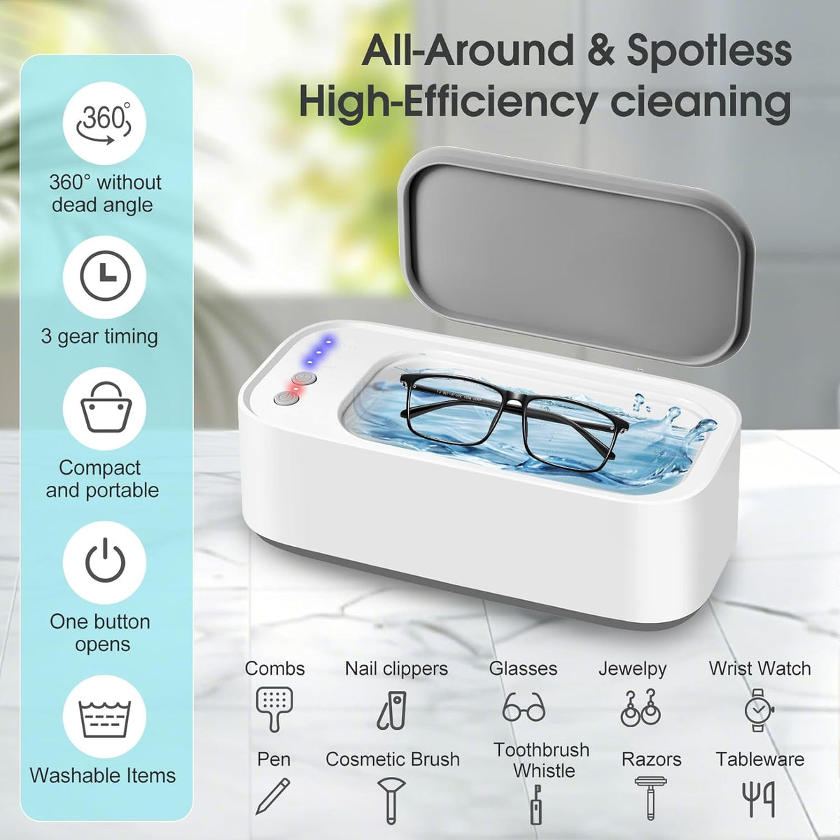 Jewelry Cleaner, Ultrasonic Jewelry Cleaner Machine with 3 Timer Cleaning Modes, Sonic Cleaner for Silver, Eyeglasses, Watch Strap, Rings, Dentures