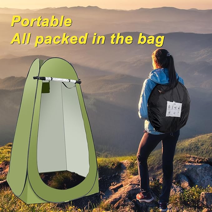 Portable Camping Privacy Tent, Outdoor Shower Tent Kit with 5 Gallon Shower Bag-(Nozzle Upgraded)