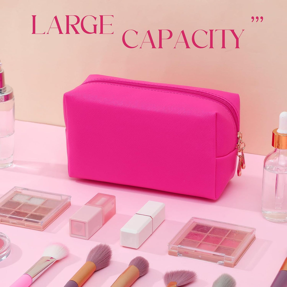 Kigeli 15 Pcs Aesthetic Makeup Bags PU Leather Cosmetic Pouches Waterproof Plain Toiletry Bags Makeup Pouches Bulk for Women Party Gift Travel Storage Organizer(Rose Red)