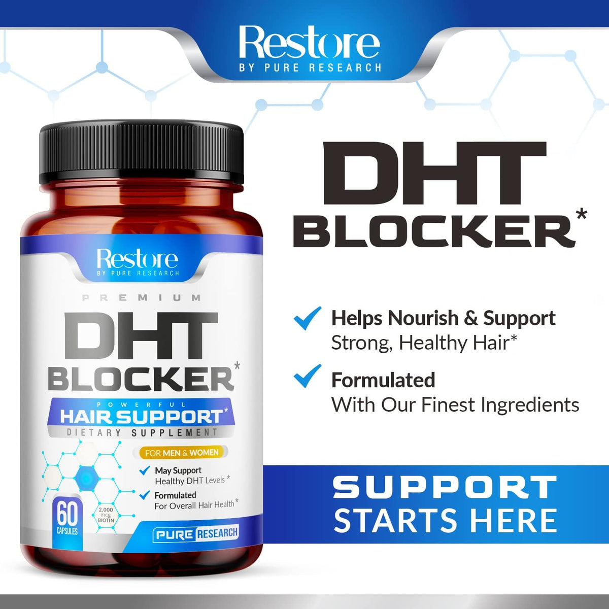 DHT Blocker Hair Growth Support Supplement - Saw Palmetto + Hair Vitamins for Women & Men - Supports Healthy Hair Growth & Thick & Strong-Hair - May Support Healthy DHT Levels - Low Loss Capsules
