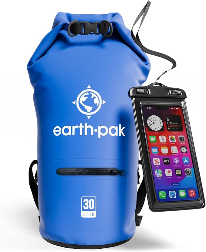 Earth Pak Waterproof Dry Bag with Zippered Pocket - Waterproof Dry Bag Backpack Keeps Gear Dry