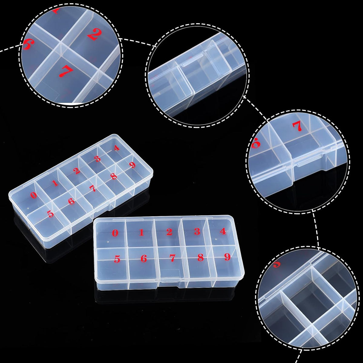2 Pieces Nail Tip Box Empty False Nail Tips Organizer Box with 10 Number Spaces Storage Case Container Nails Plastic Grid Boxes for Fingernail Crystal Jewelry Accessories(White)