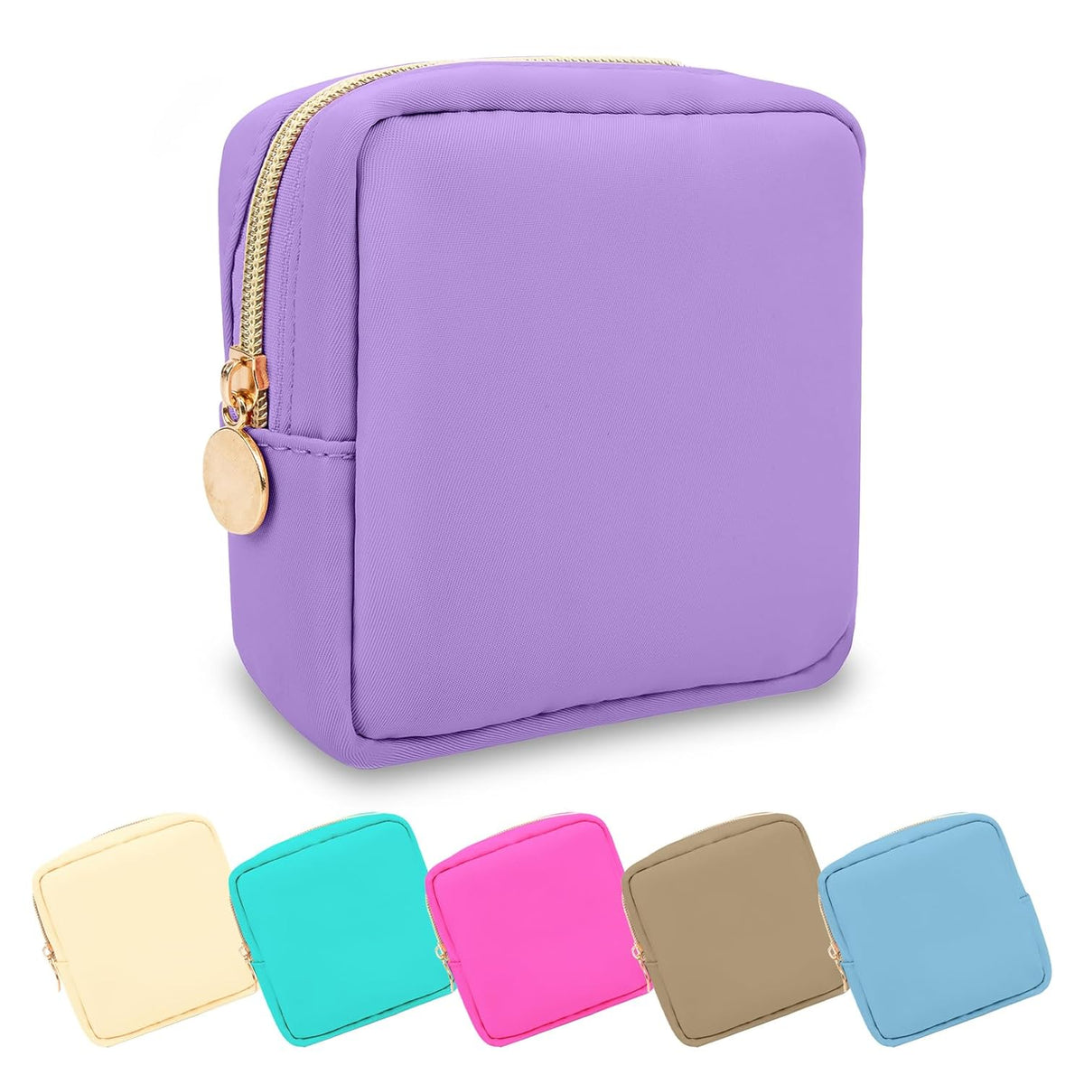 Mini Makeup Pouch for Purse, Small Cosmetic Bag Pouch Nylon Travel Toiletry Organizers for Women Girls, Cute Zipper Pouch Coin Purse Preppy Storage Bag for School Work(Mini-Grape)