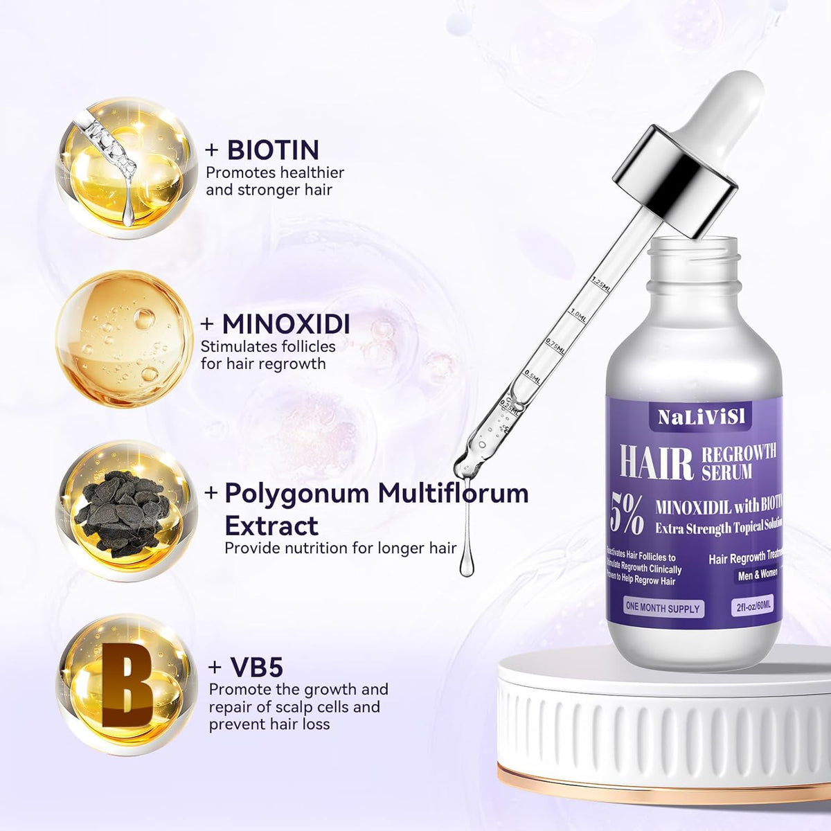 2 Pack 5% Minoxidil for Men Women Hair Growth Oil Regrowth Serum with Scalp Massager, Extra Strength Hair Loss Treatments Spray Foam, Beard Growth Kit - Hair Growth Products,