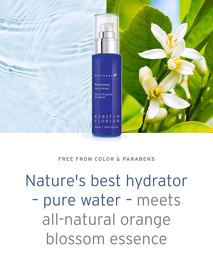 Kerstin Florian Neroli Water Face Mist | Orange Blossom Aromatherapy Spray | Hydrate & Refresh Skin with Probiotics & Peptides | All Natural | Vegan | Cruelty Free (3.4 fl oz)