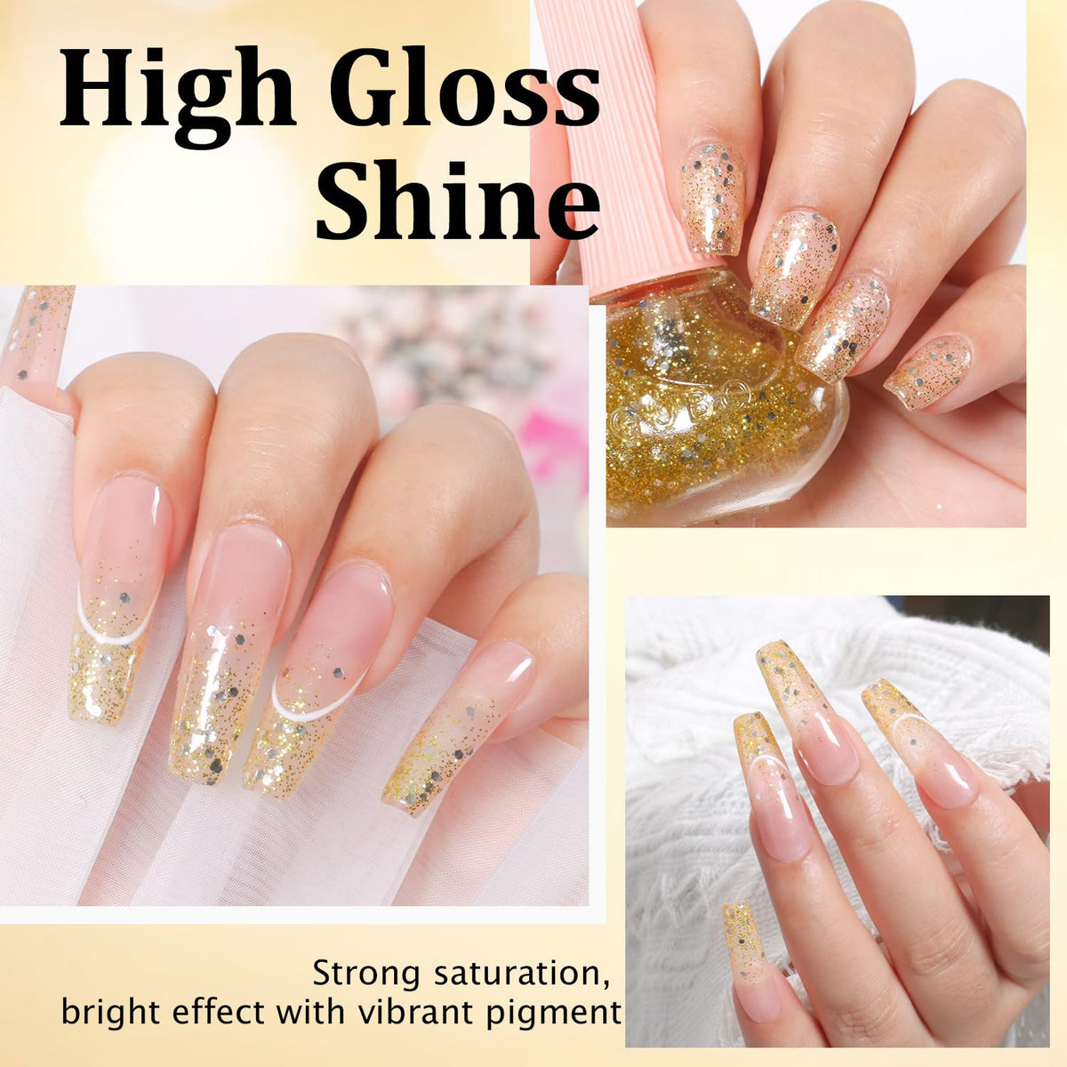 Major Dijit Quick Dry Nail Polish Glitter Yellow Summer Nail Lacquer for Nail Art Regular Nail Polish 0.41 fl oz.