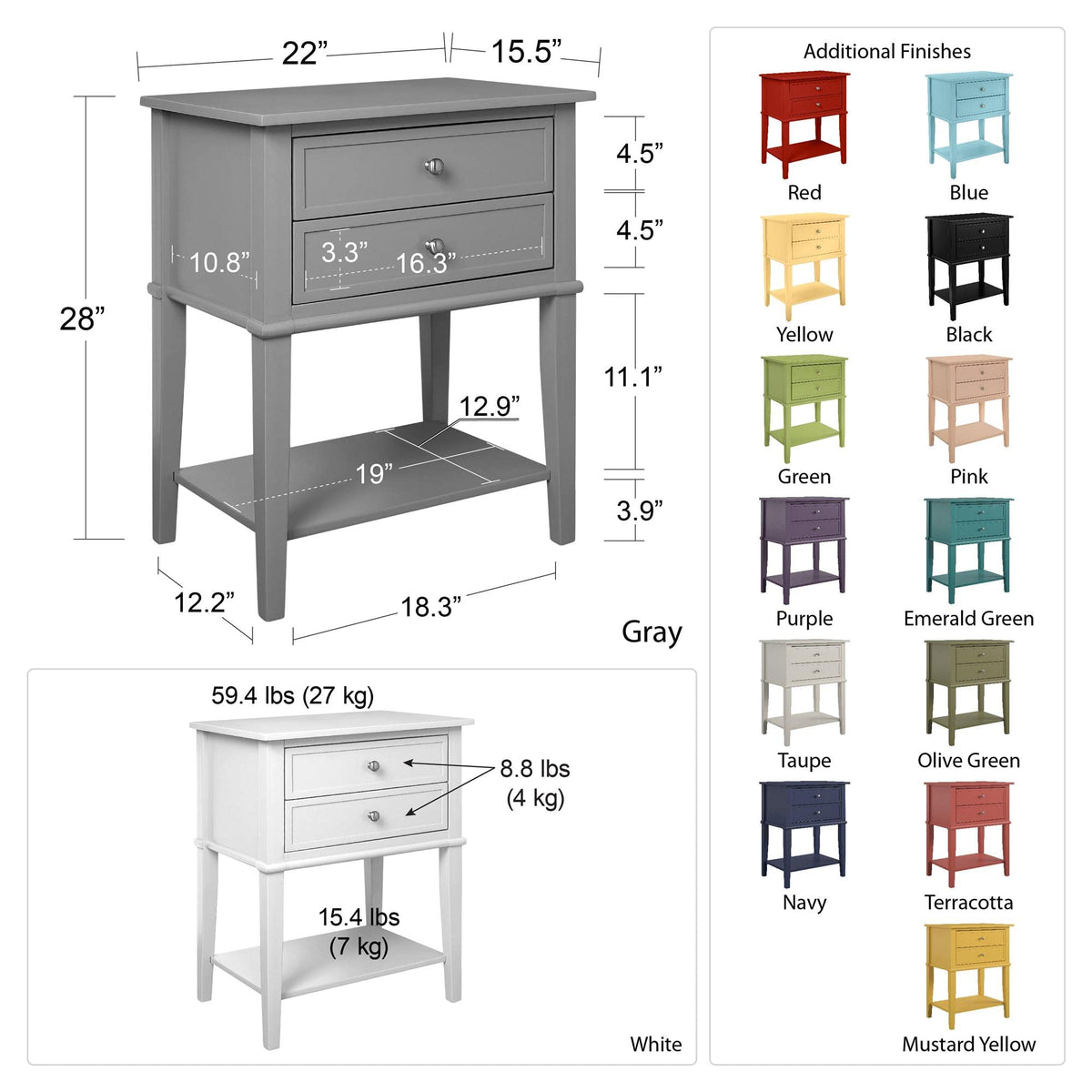 Ameriwood Home Franklin Accent Table with 2 Drawers, Black Finish, Engineered Wood Construction