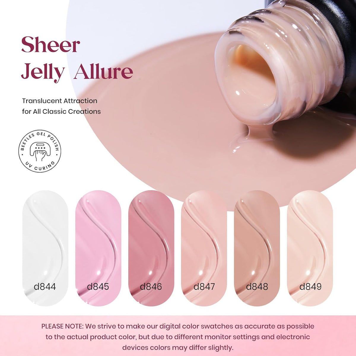 Beetles Jelly Gel Nail Polish Set, 6 Colors Nude Pink Gel Polish Kit Neutral Sheer Milky White Translucent Soak off UV French Nail Art Manicure Gift for Women Girls