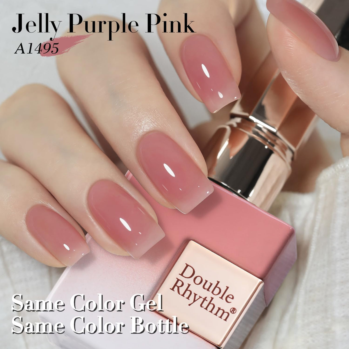 Double Rhythm 0.50 OZ Translucent Gel Polish Same Color Same Bottle Sheer Pastel Neutral Natural Milky 15 ML Jelly UV Nail Art DIY at Home (Pale Purple Pink-A1495)