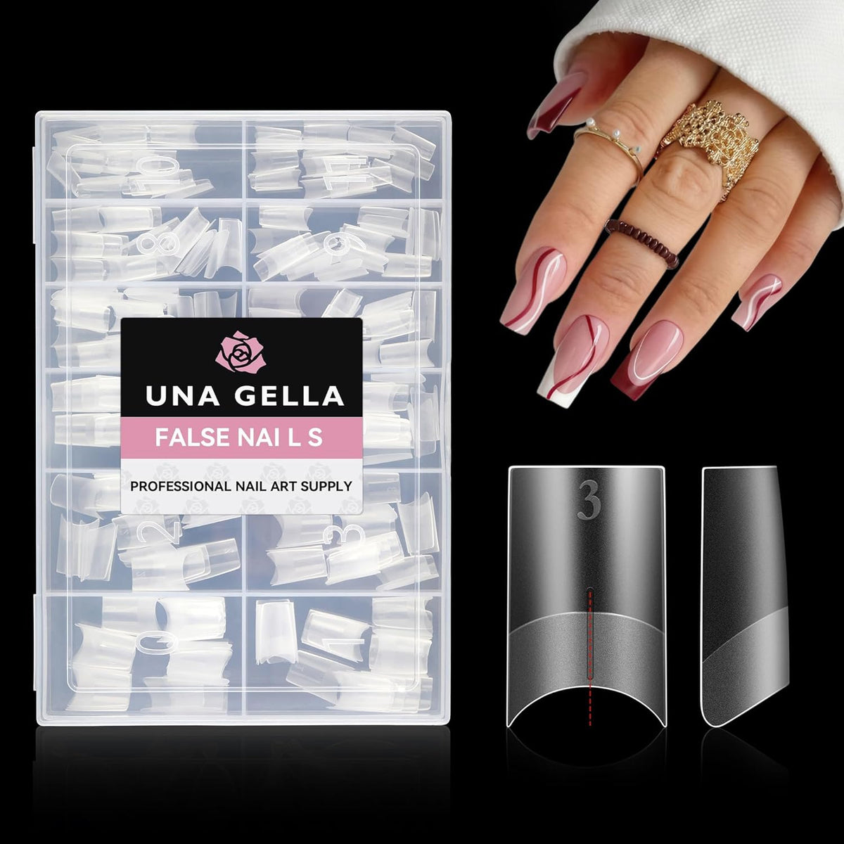 UNA GELLA Medium Square Gel Tips Full Matte Square Nail Tips 216pcs Half Cover Clear False Acrylic Nails for Nail Extensions, DIY Art Salon 12 Sizes